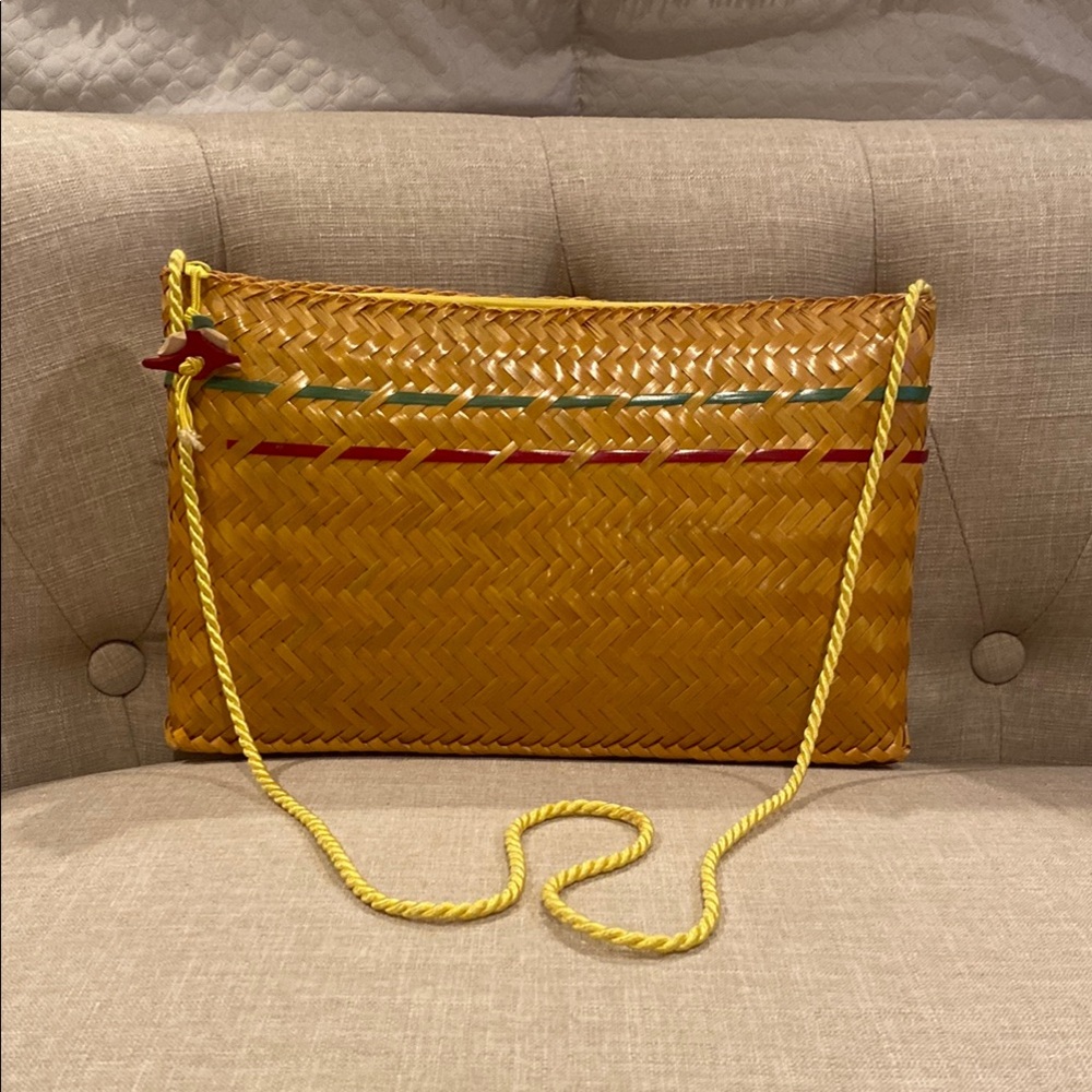Yellow Textured Clutch with Gold Details